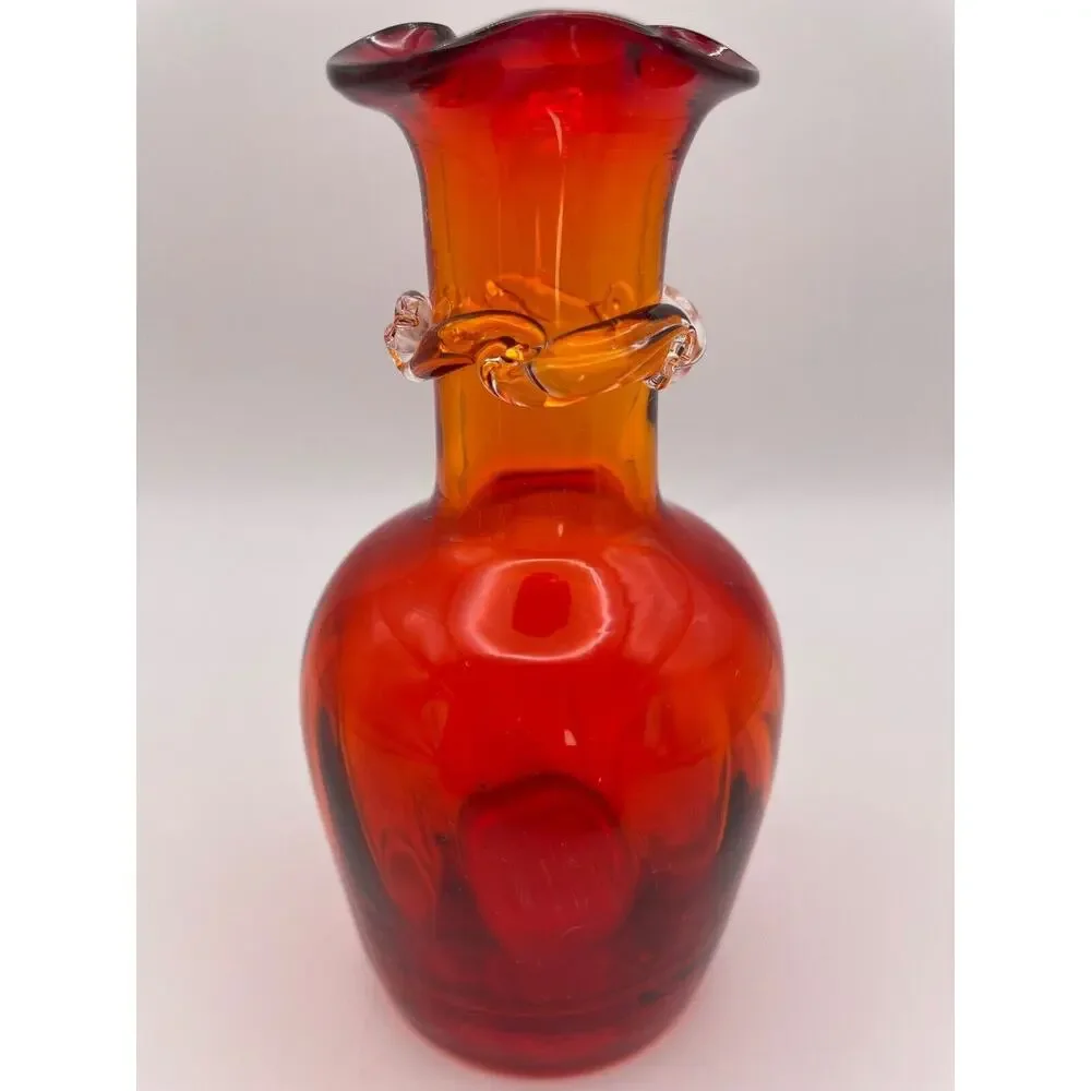 Vtg Kanawha Glass 1974 Ruby Red Applied Clear Rigaree Ruffle 5